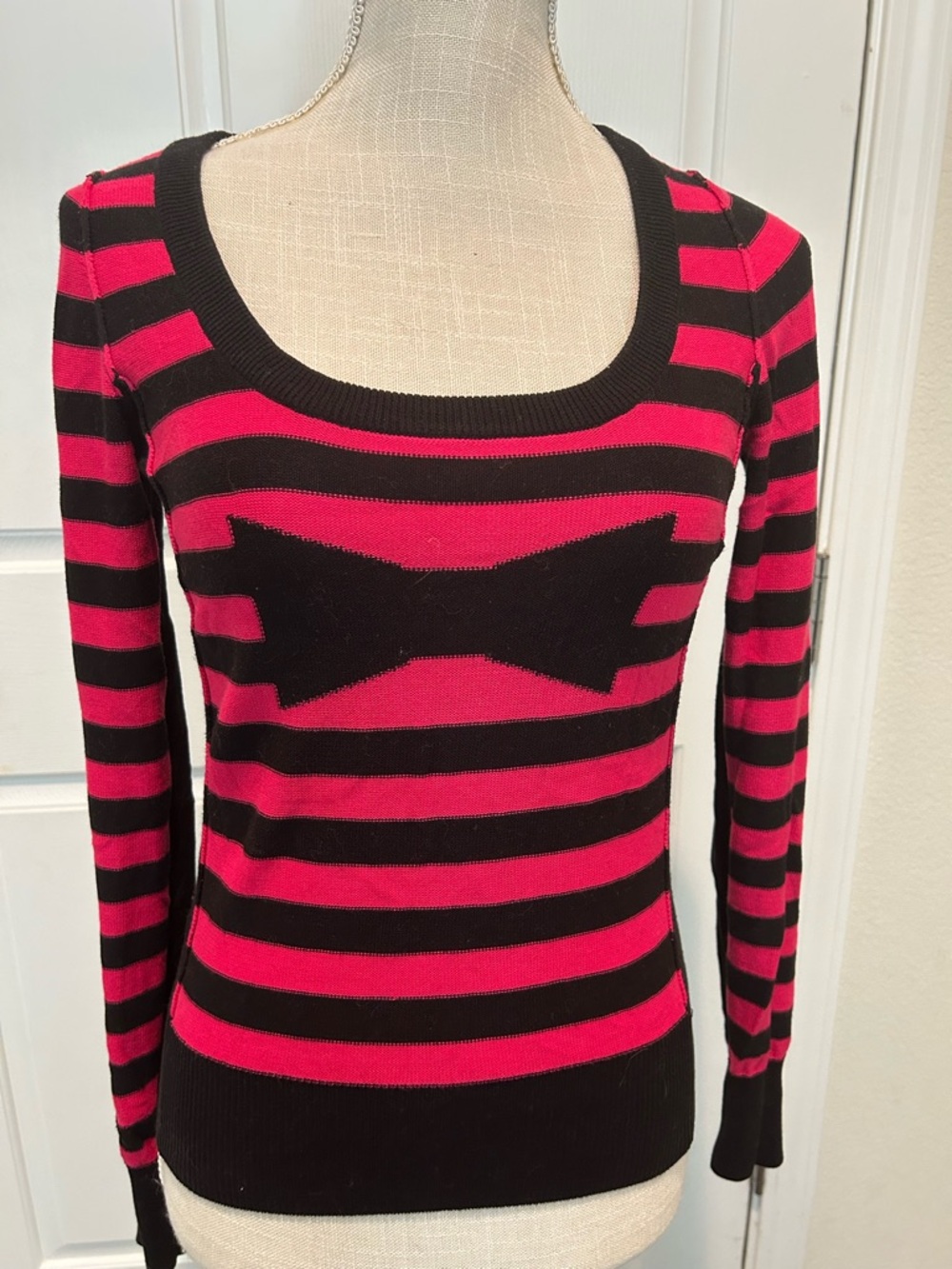 Black & Hot Pink Striped Scoop Neck Sweater